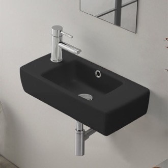 Bathroom Sink Small Matte Black Ceramic Wall Mounted or Drop In Bathroom Sink CeraStyle 001607-U-97